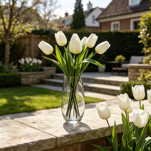 Artificial Tulips Single Stem Faux Flowers Rustic Style Decorative Blooms Floral Arrangement Wedding Photography Prop Home Table Vase Decoration Party Centerpiece DIY Craft Artificial Tulip Branch