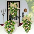 thumbnail image 1 of Artificial Tulips Teardrop Swag with Burlap Bow, Large Spring Easter Wreath for Front Door & Porch, Handmade Grapevine Floral Decoration for Indoor Outdoor Wall Hanging Home Decor Seasonal Display, 1 of 6