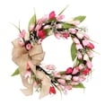 thumbnail image 1 of Artificial Tulips Wreath 18 inch, Pink White Spring Wreaths for Front Door with Burlap Bow, Fake Silk Tulip Flowers Wreath for Anniversary Wedding Holiday Wall Home Decor, Aesthetics Door Wreath, 1 of 6