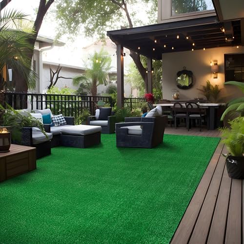 Artificial Turf Area Rug, Synthetic Grass Carpet for Garden, Deck, or Garage Use, Indoor Outdoor, Green, 6'6" x 9'