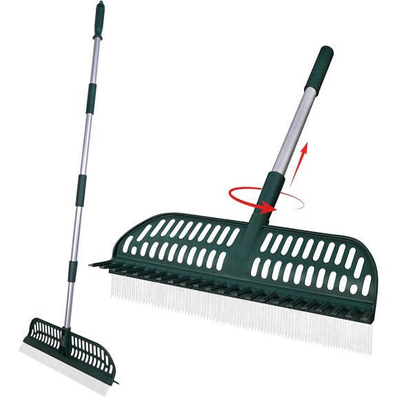 Artificial Turf Rake, Double-Sided Turf Brush Rake with 35-56 Inch Adjustable Steel Handle, Turf Rake for Artificial Grass, Pet Hair, Leaves & Debris If Any Assembly Issues, Contact Us