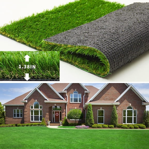 Artificial Turf Synthetic Grass 4 FT * 6 FT, 1.38" Pile High, Artificial Grass Mat with Drainage, Outdoor Landscape, Fake Lawn, Garden, Patio, Balcony, Backyard, Customized Size Available