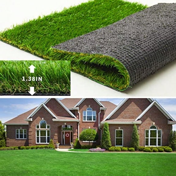 Artificial Turf Synthetic Grass 4 FT 6 FT 1.38 Pile High Artificial Grass Mat with Drainage Outdoor Landscape Fake Lawn Garden Patio Balcony Backyard Customized Size Available