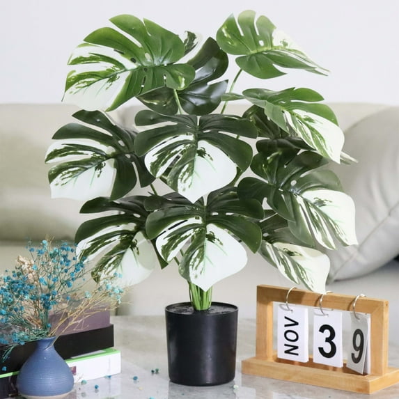 Artificial Turtle Plant | Faux Monstera Potted Plant | 60cm Green Tropical Leaves | Indoor Outdoor Decoration | Silk Fabric Realistic Look
