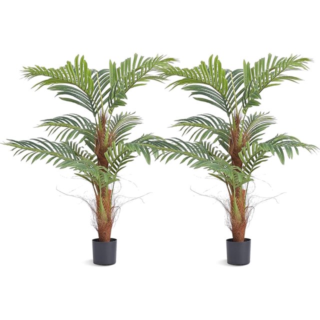Artificial \U200Bpalm Tree, 4 Ft Tall Faux Plant With 10 Artificial Leaves And MossCovered