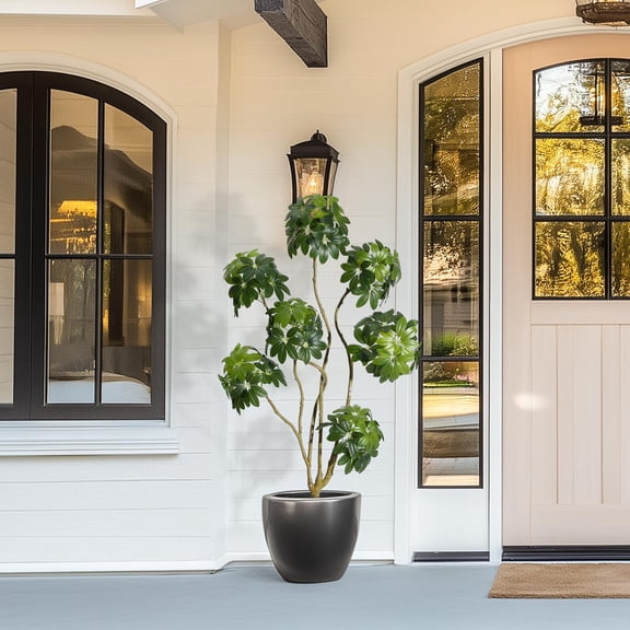 Artificial Umbrella Schefflera Tree in Decorative White Planter, 5/6/7 ft Tall Faux Floor Plant with Multiple Trunks, Lifelike Fake Tree for Indoor Décor