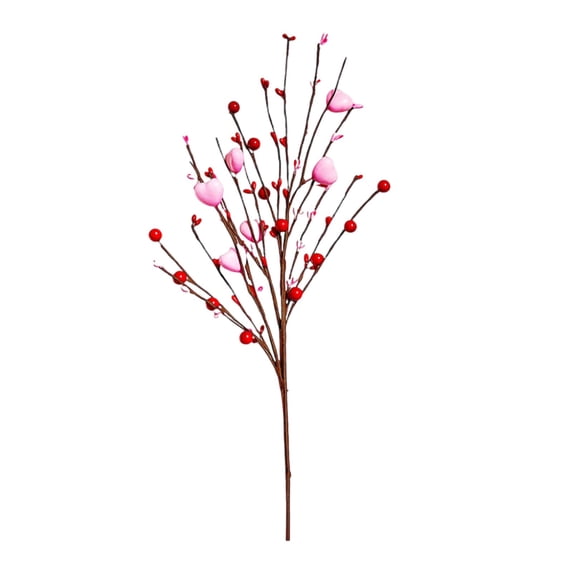 Artificial Valentine's Day Decorations 1 Pc Red Heart Berry Stems Heart Shaped Berry Gifts Flowers for Valentine’s Day Decor Wedding Anniversary Party Supplies, 17.7 Inch, Pink