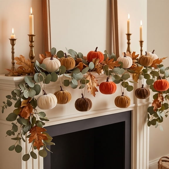 Artificial Velvet Pumpkin, 3 Color Sets Available Velvet Fall Pumpkin for Halloween Thanksgiving Tree Hanging Decoration, 12Pcs 2.36in A