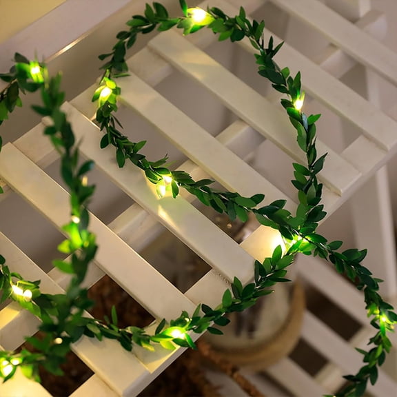 Artificial Vine Fairy String Lights Battery Operate Green Leaf Plants Hanging Light Fake Leaves Vine Lights for Home Kitchen Indoor Holiday Festival Wedding Party