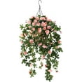 thumbnail image 1 of Artificial Vine Silk Azalea Flowers,Hanging Plant in Basket, Ivy Basket Hanging Plant for Patio Lawn Garden Decor (Champagne), 1 of 5