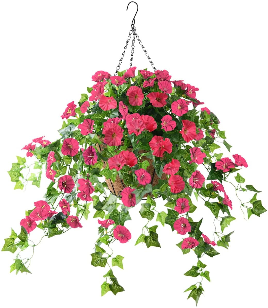 Artificial Vine Silk Azalea Flowers,Hanging Plant in Basket, Ivy Basket