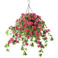 thumbnail image 1 of Artificial Vine Silk Azalea Flowers,Hanging Plant in Basket, Ivy Basket Hanging Plant for Patio Lawn Garden Decor (Champagne), 1 of 5