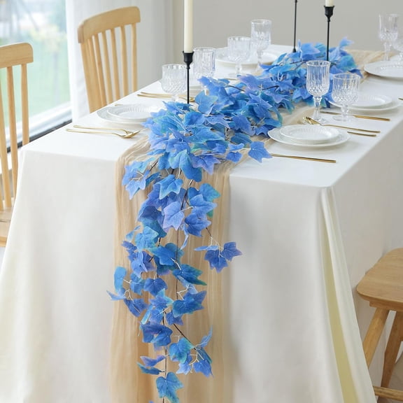 Artificial Vines Blue Ivy Garland with Silk Leaves Faux Hanging Plants Greenery Decoration for Outdoors Wedding Party Indoor Home Wall Decor (Blue)