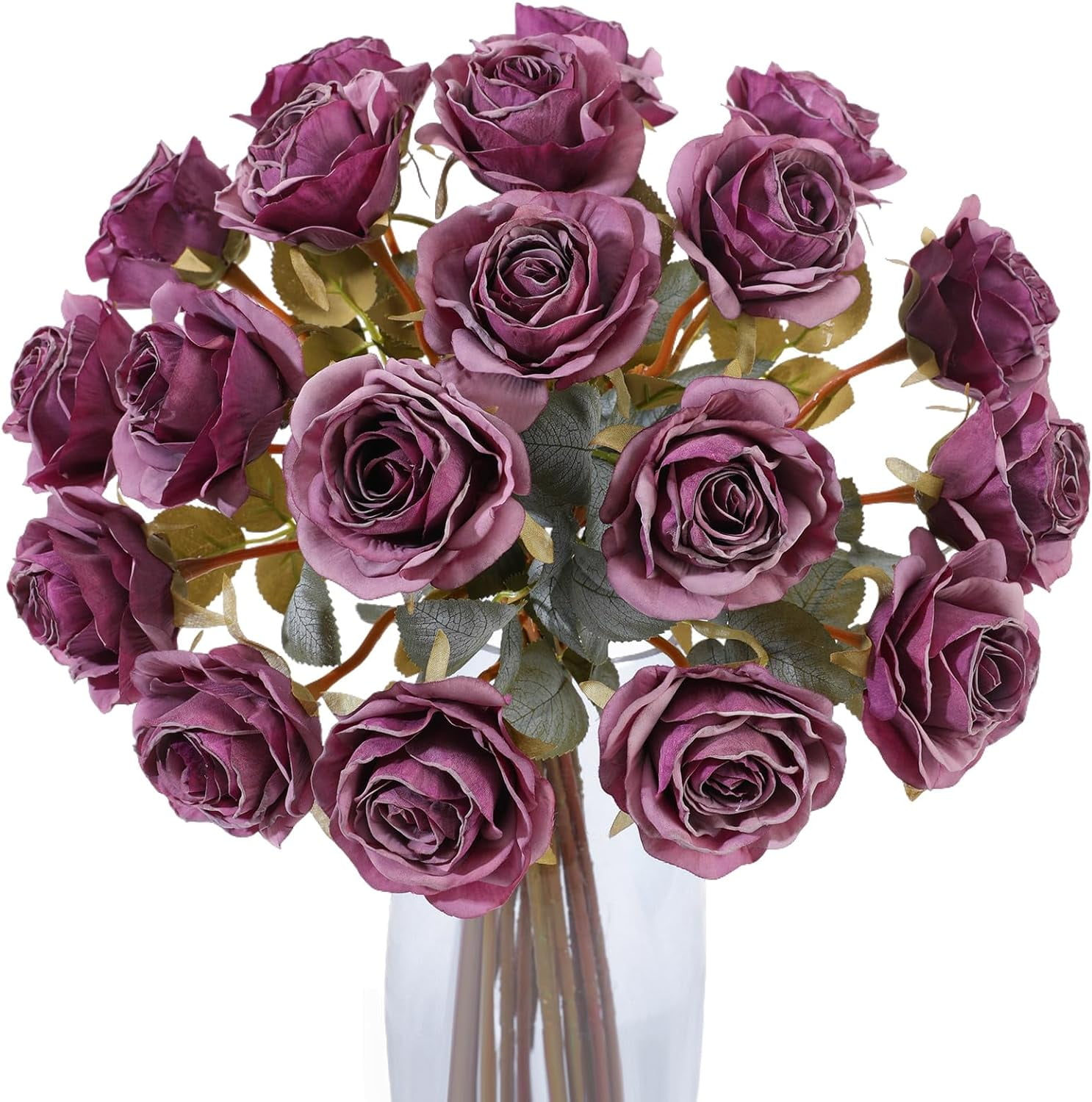 Artificial Vintage Silk Rose Flower Bouquet Fake Roses Long Stem ...