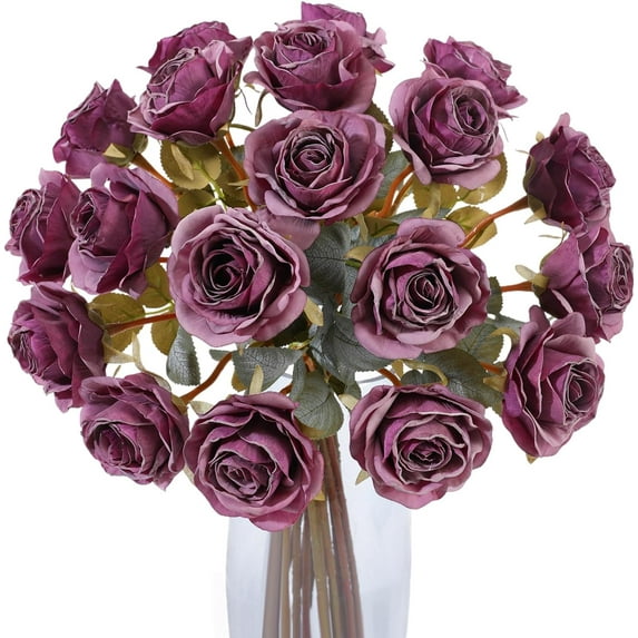 Artificial Vintage Silk Rose Flower Bouquet Fake Roses Long Stem Artificial Roses for Home Kitchen Wendding Decorations