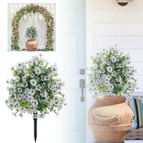 Artificial Violet Boxwood Topiary Balls - 23.6" Flowering Shrubs with Ground Spikes, Evergreen for Front Porch, Garden & Home Decor (Set of 2, Blue)