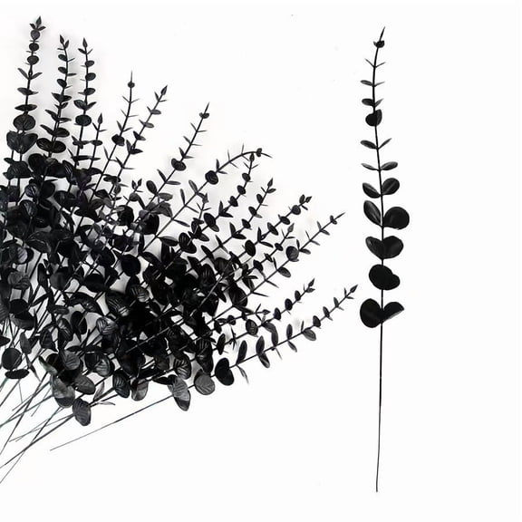 Artificial Violet Flower with Black Eucalyptus Leaves, Halloween and Christmas Faux Flower Arrangement, Dark Gothic Home Decor Centerpiece for Mantel and Table