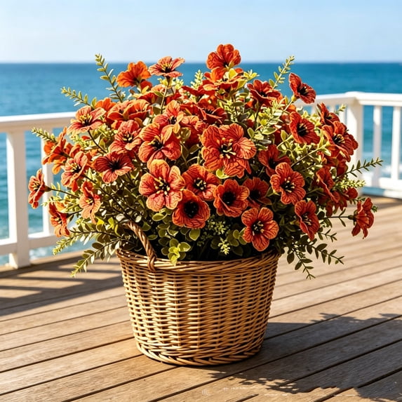 Artificial Violet Flowers, Faux Silk Fall Plants, Outdoor Garden Decor, Maintenance-Free Centerpiece, Plastic, Red Color