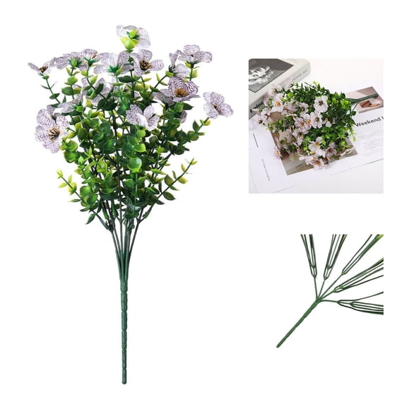 Artificial Violet Flowers with Grass Stems - Realistic Silk & Plastic Spring Décor for Wedding Centerpieces, Wall Wreaths, and All-Season Home Accents (Hypoallergenic, UV-Resistant)
