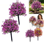 Artificial Violet Flowers with Ground Insert & Eucalyptus Leaves, Faux Boxwood Greenery Fake Plants for Outdoor Indoor Garden, Porch, and Patio Home Decoration Multicolored, 1