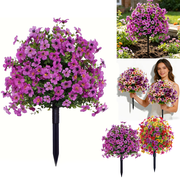 Artificial Violet Flowers with Ground Insert & Eucalyptus Leaves, Faux Boxwood Greenery Fake Plants for Outdoor Indoor Garden, Porch, and Patio Home Decoration Purple, 1