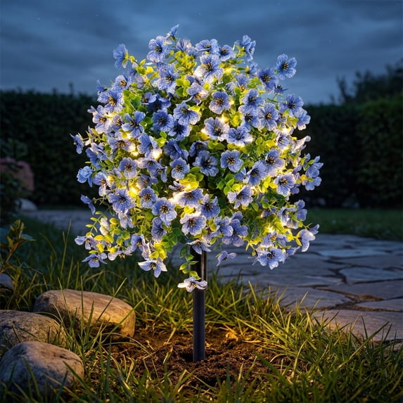 Artificial Violet Flowers with LED Lights Ground Stake Tree 28 Heads Plastic Outdoor Yard Garden Home Decor Waterproof