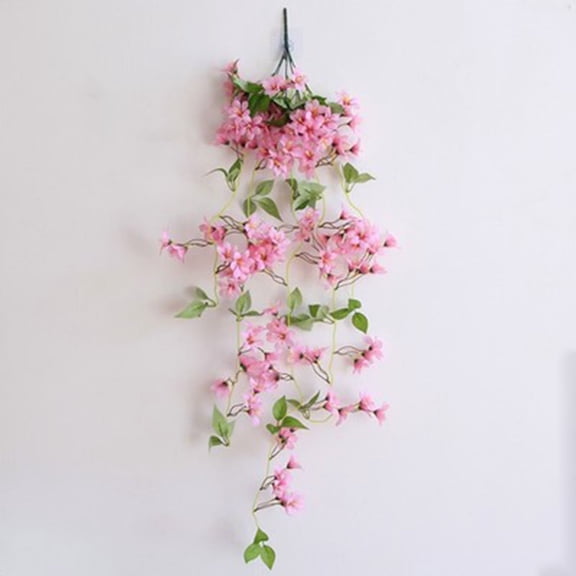 Artificial Violet Hanging Flowers | Silk & Plastic Fabric Realistic Decor | 39-Inch Long Vine with Leaves | No Water Needed for Home Office Wedding Wall Decor
