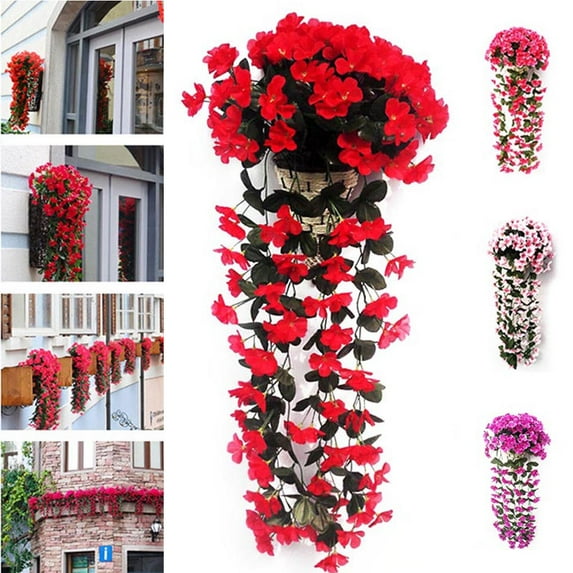 Artificial Violet Ivy Flowers, 1PCS Hanging Basket Lifelike Garland for Home Wedding Garden/Yard String Floral Basket Decoration