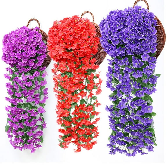 Artificial Violet Ivy Flowers,Silk Hanging Basket Lifelike Garland for Home Wedding Garden/Yard String Floral Decoration