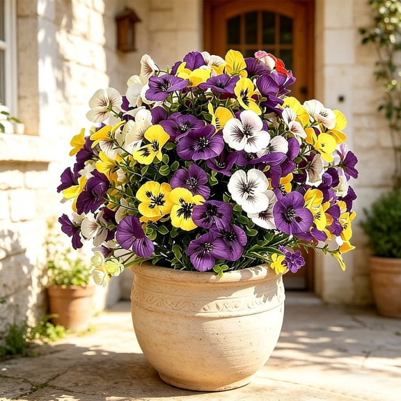 Artificial Violet Orchid Flower Ground Plant Faux Floral Garden Decoration Outdoor Yard Patio Walkway Decor Realistic Plastic Flower Arrangement Colorful Landscape Accent Home Courtyard
