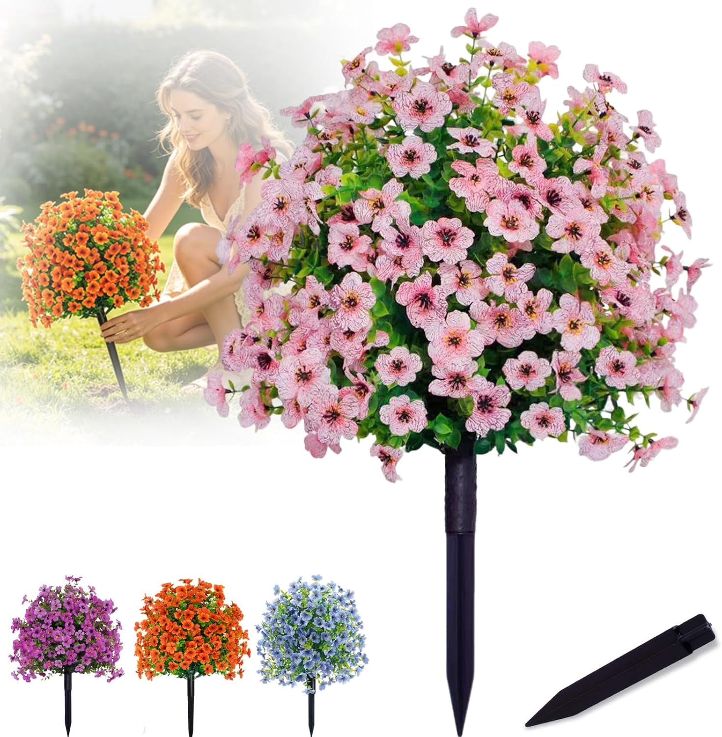 Artificial Violet for Outdoor Indoor Garden Home Decoration, Artificial Flowers with Stakes Outdoor, Waterproof Artificials Flower Decor, for Garden, Patio, Porch, Home Décor (Pink,1pc)