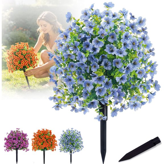 Artificial Violet for Outdoor Indoor Garden Home Decoration, Artificial Flowers with Stakes Outdoor, Waterproof Artificials Flower Decor, for Garden, Patio, Porch, Home Décor (Blue,1pc)
