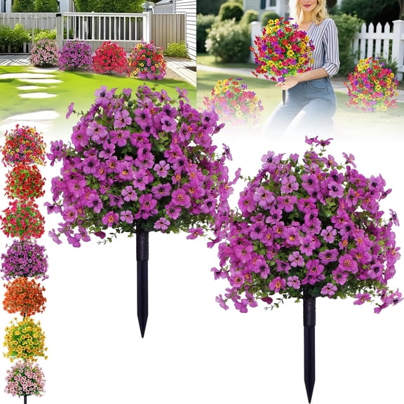 Artificial Violet for Outdoor Indoor Garden Home Decoration, UV Resistant Waterproof Faux Flowers, No Fade Fake Plants with Ground Stakes for Patio Porch Decor