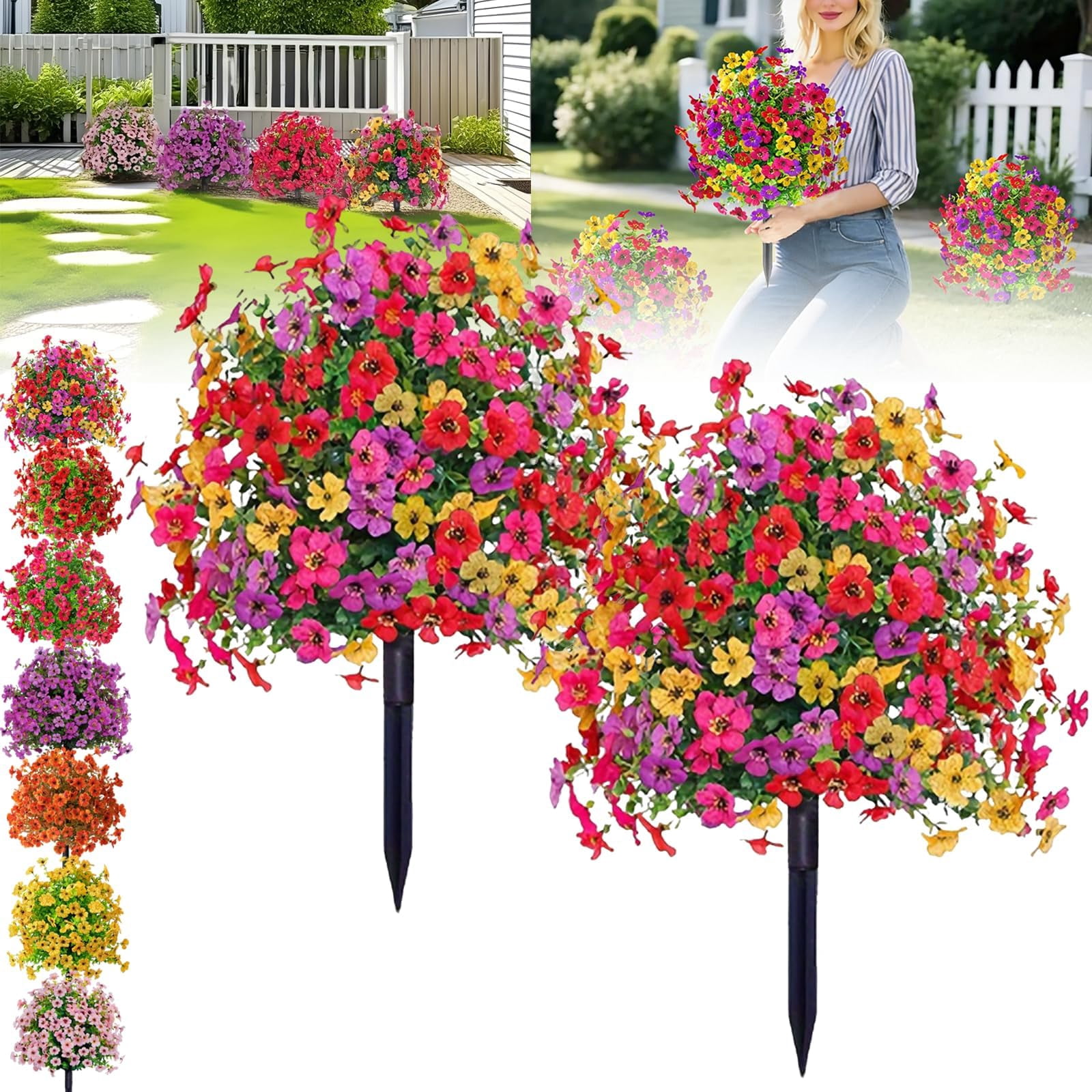 Artificial Violet for Outdoor Indoor Garden Home Decoration, UV Resistant Waterproof Faux Flowers, No Fade Fake Plants with Ground Stakes for Patio Porch Decor