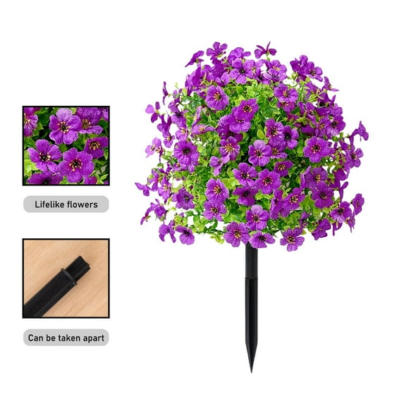 Artificial Violet Stake Flowers for Garden Decor - Realistic Faux Floral Pegs with Green Leaves, Outdoor Yard Decoration, No Maintenance, Easy to Install, Durable UV Resistant Material
