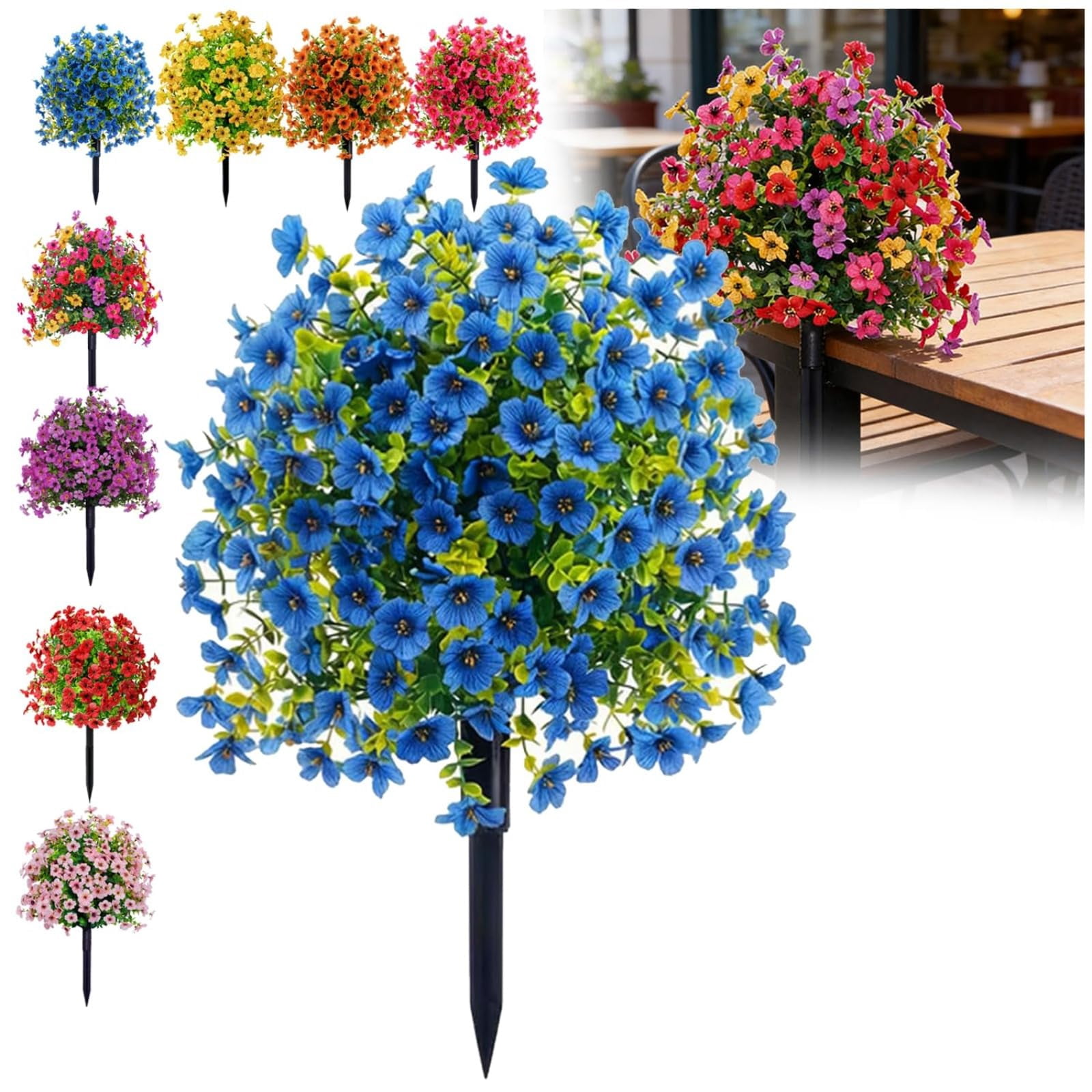 Artificial Violet for Outdoor Indoor Garden Decoration, UV Resistant Waterproof Faux Flowers, No Fade Fake Plants with Ground Stakes