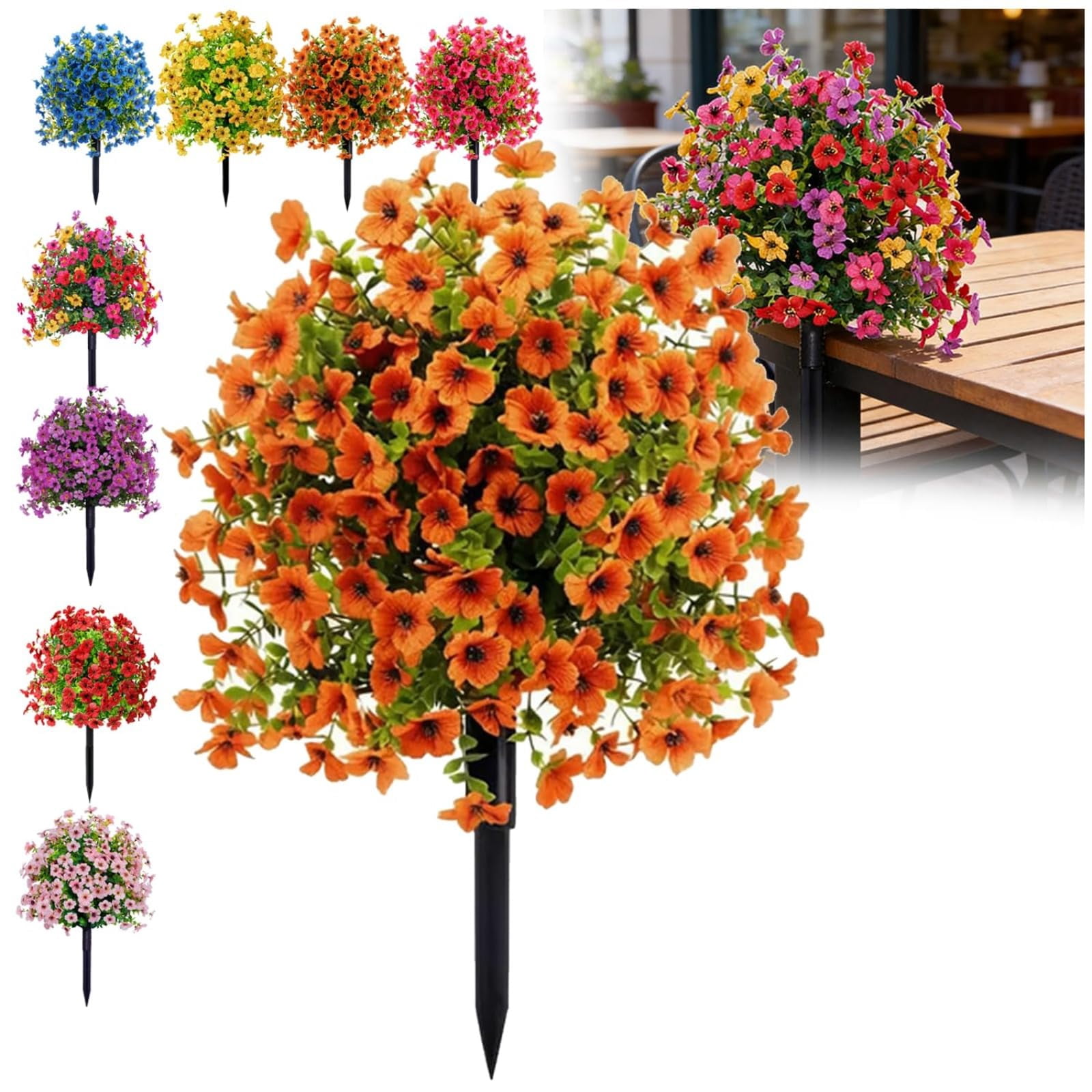Artificial Violet for Outdoor Indoor Garden Decoration, UV Resistant Waterproof Faux Flowers, No Fade Fake Plants with Ground Stakes