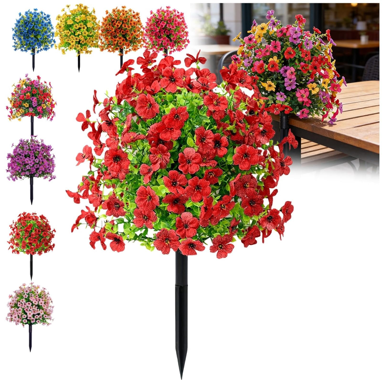 Artificial Violet for Outdoor Indoor Garden Decoration, UV Resistant Waterproof Faux Flowers, No Fade Fake Plants with Ground Stakes