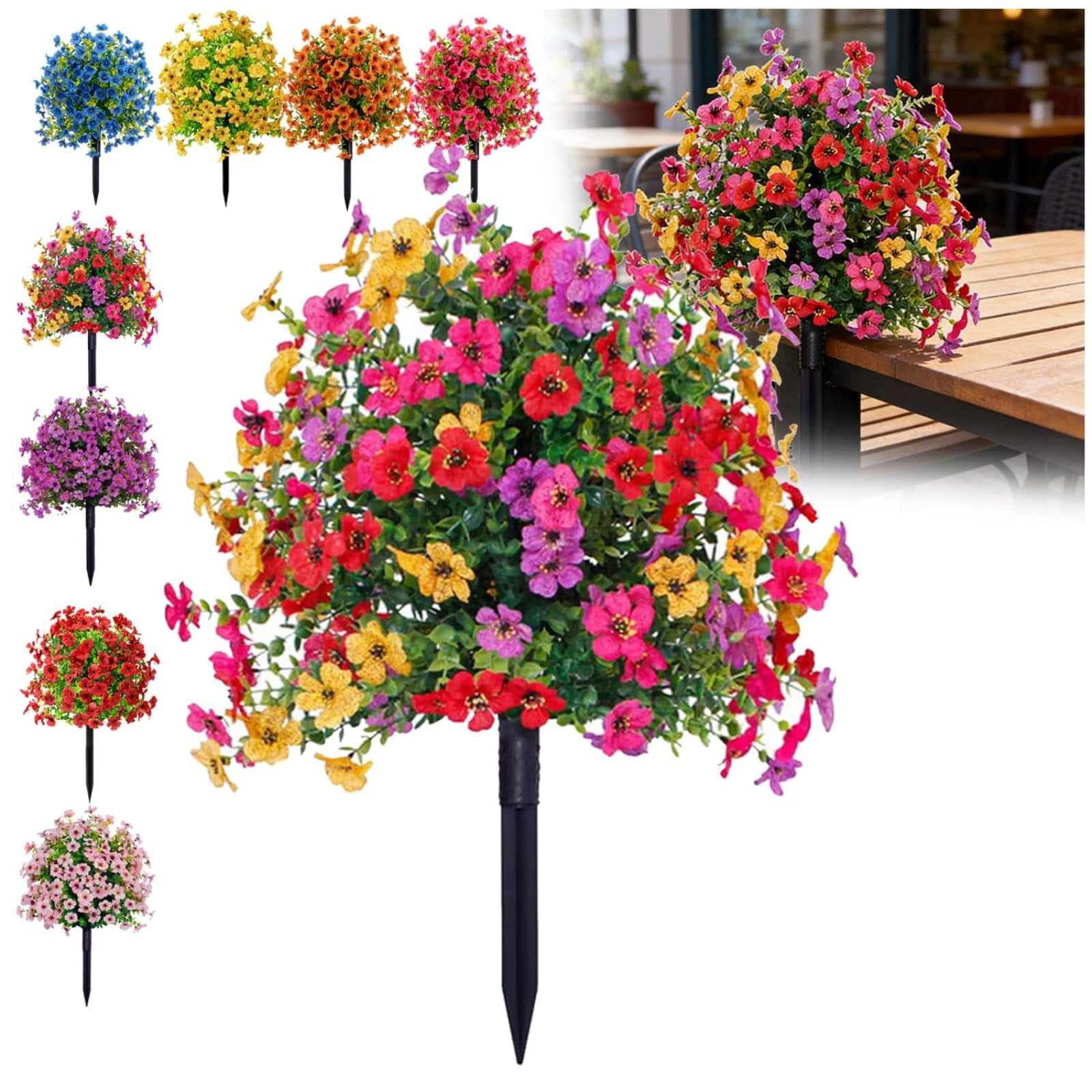 Artificial Violet for Outdoor Indoor Garden Decoration, UV Resistant Waterproof Faux Flowers, No Fade Fake Plants with Ground Stakes