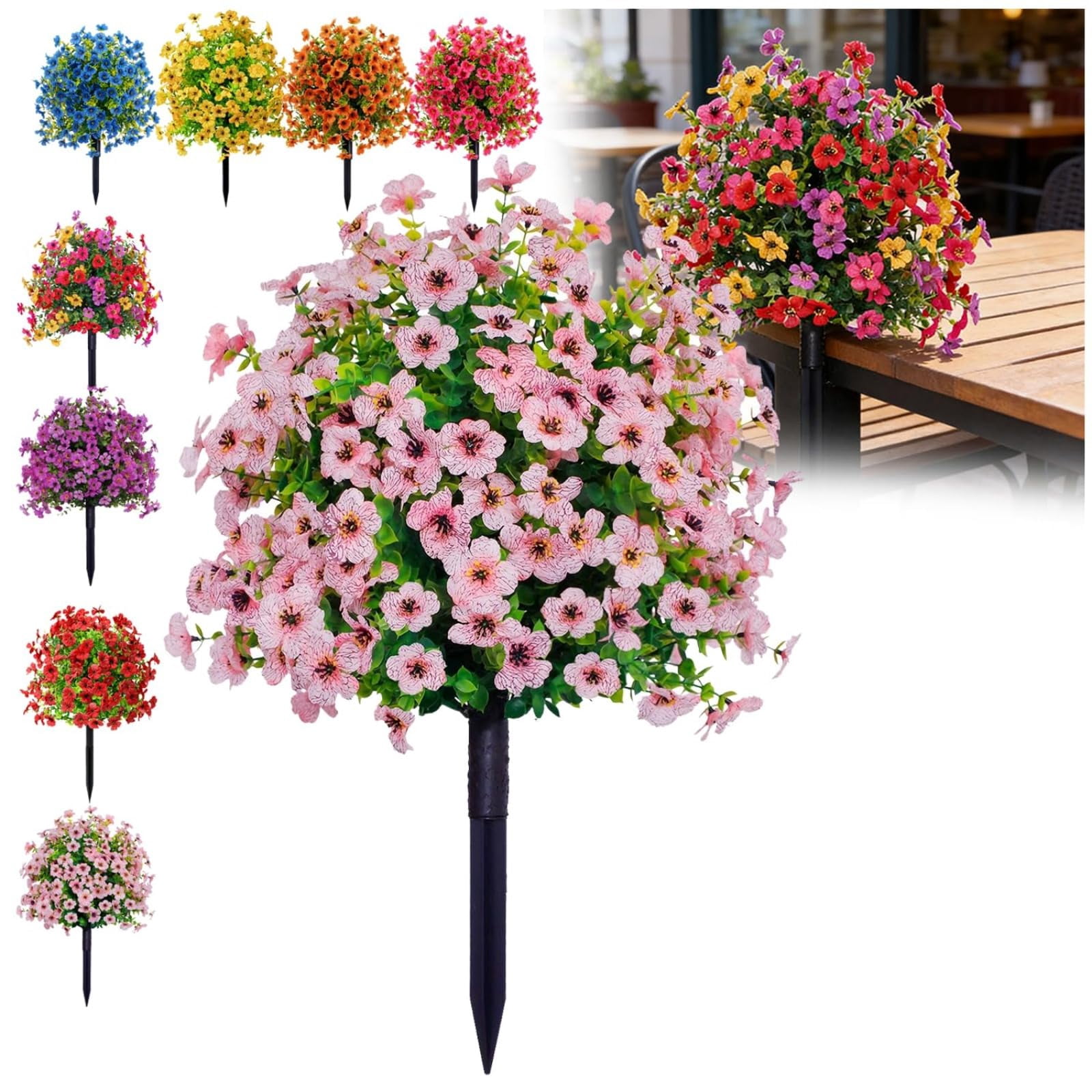 Artificial Violet for Outdoor Indoor Garden Decoration, UV Resistant Waterproof Faux Flowers, No Fade Fake Plants with Ground Stakes