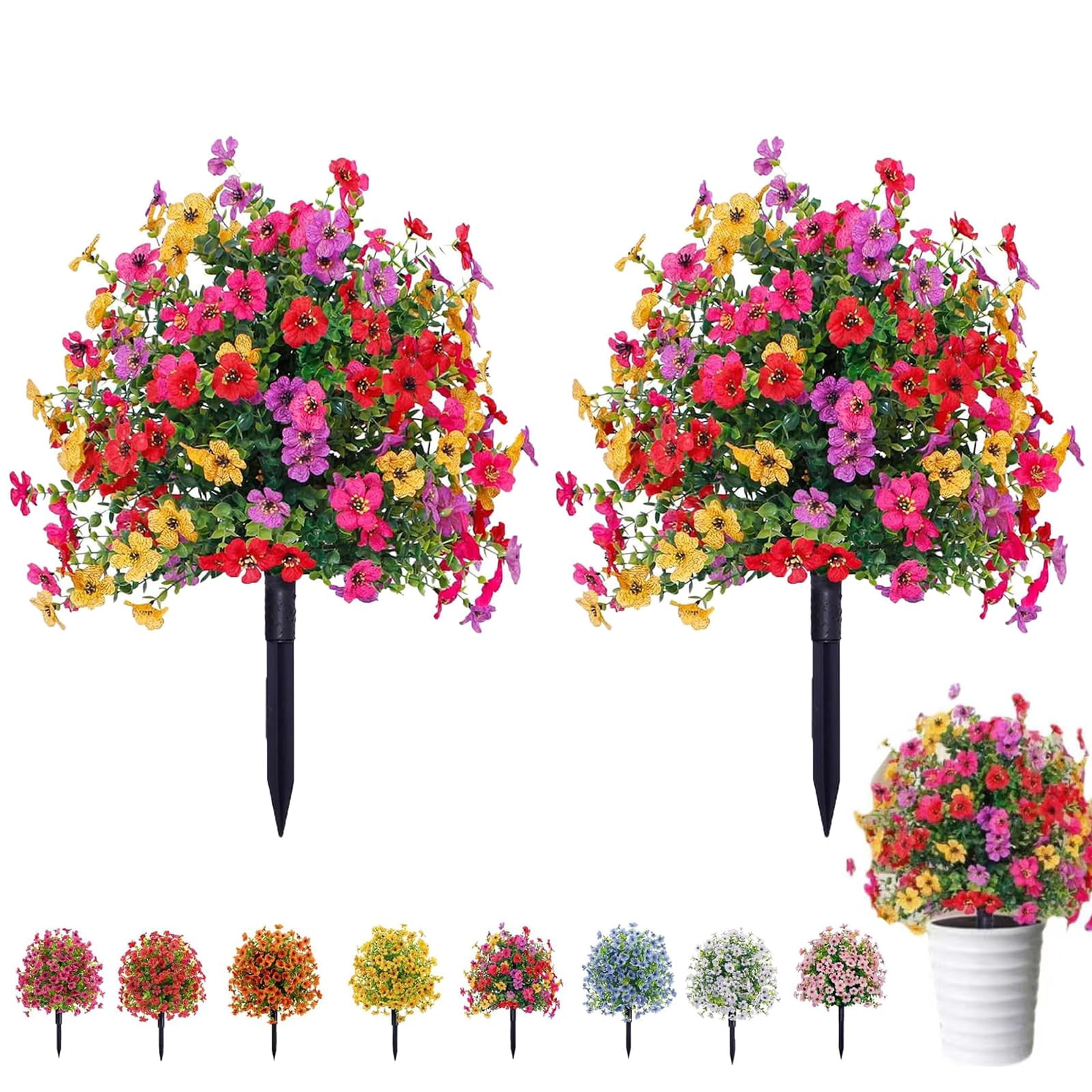 Artificial Violet for Outdoor Indoor Garden Home Decoration, 18" UV Resistant Waterproof Faux Plants with Ground Stake, Porch & Patio Landscaping