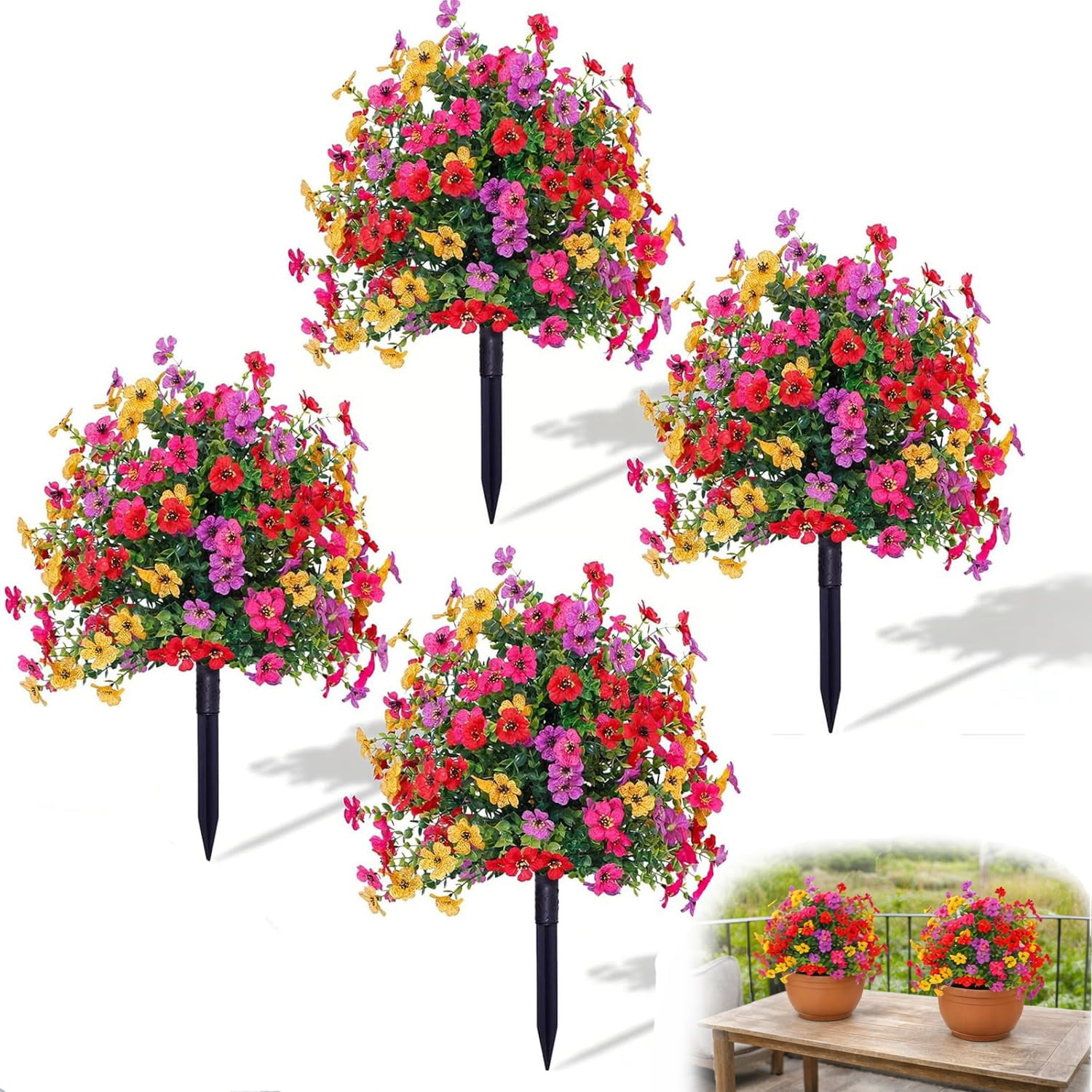 Artificial Violet for Outdoor Indoor Garden Home Decoration, UV Resistant Faux Floral Stake, Waterproof Lifelike Plant Picks for Porch & Patio