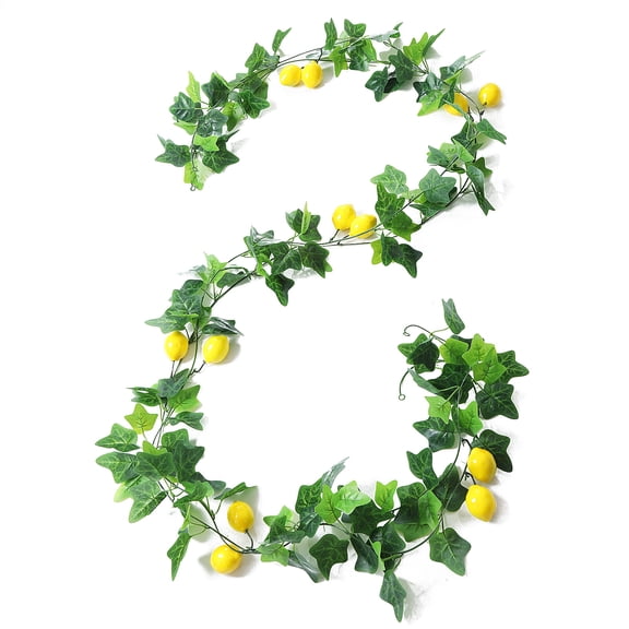 Artificial Virginia Creeper Hanging Vine with Lemon Fruits and Green Leaves Artificial Greenery Wall Decor for Home Mantel Stair Railing Shelf 101 Inch Long Faux Garland