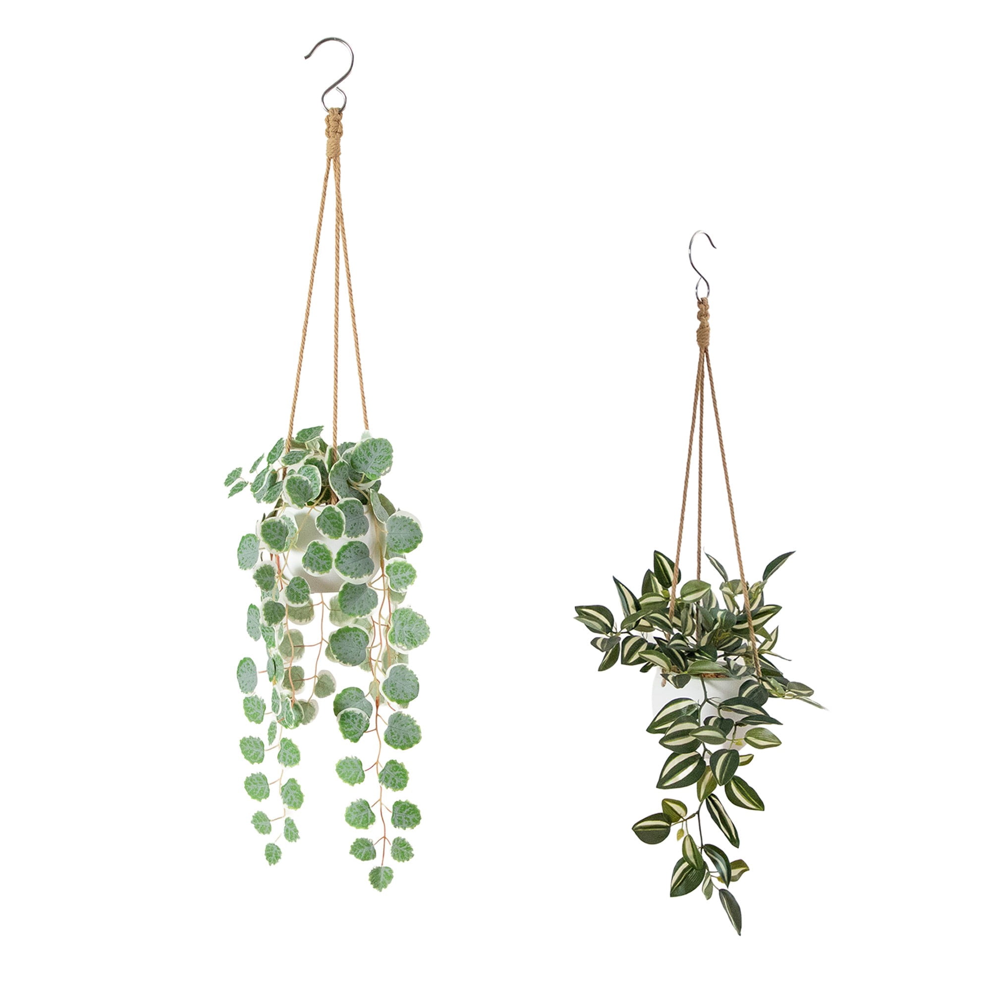 Artificial Wandering Jew & String of Hearts Hanging Plant - Set of 2
