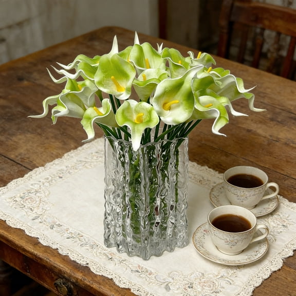 Artificial Water Lily Flowers 10-Pack - Plastic Bouquets for Home Decor, Living Room and Dining Table Arrangements Green
