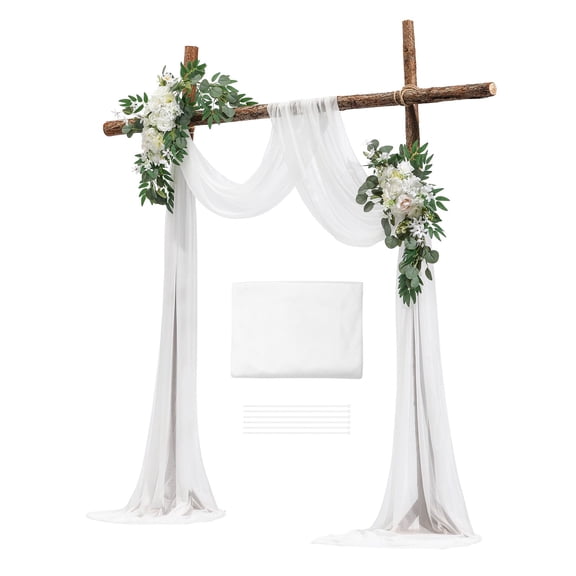 3-Pack Artificial Wedding Arch Flowers Kit with 21Ft Draping Fabric, White Wedding Ceremony Backdrop & Reception Decor