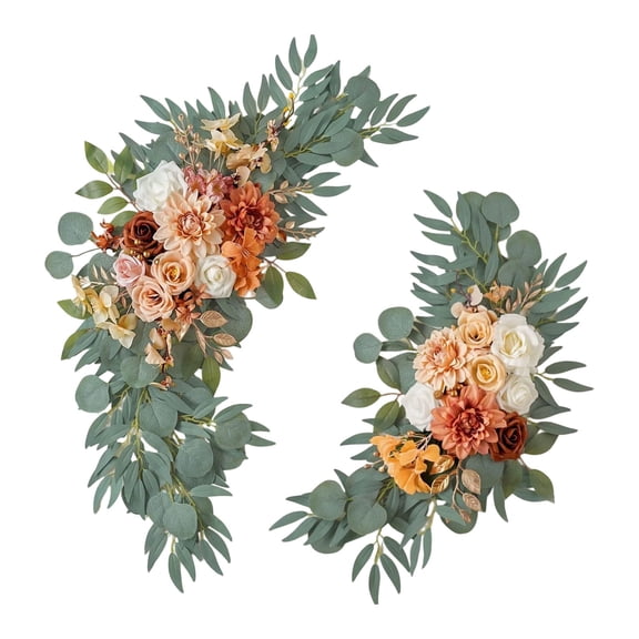 Artificial Wedding Arch Flower Swags (Set of 2 ), Rose & Peony Floral Garlands with Eucalyptus Leaves, Ribbons for Ceremony Reception Decor, Welcome Signs, Banquet Table Centerpieces, B