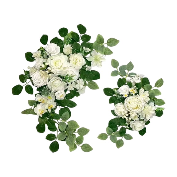 Artificial Wedding Arch Flower Swags (Set of 2 ), Rose & Peony Floral Garlands with Eucalyptus Leaves, Ribbons for Ceremony Reception Decor, Welcome Signs, Banquet Table Centerpieces, D