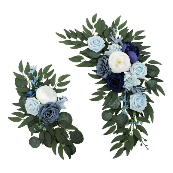 Artificial Wedding Arch Flowers 2PCS Blue Floral Swag for Wedding Welcome Sign Ceremony Reception Backdrop Party Aisle Decoration Floral Arrangements