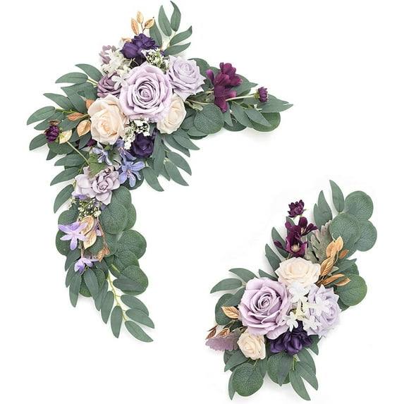 Artificial Wedding Arch Flowers,Happon 2 Pcs Wedding Flowers for Wedding Welcome Signs Floral Decorations and Arch Flowers for DIY Party Ceremony Reception Backdrop Decor(Purple)